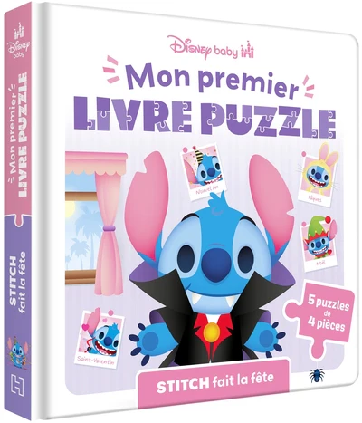 DISNEY BABY - Mon Premier Livre Puzzle - 4 pièces - Stitch fait la fête