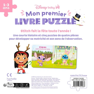 DISNEY BABY - Mon Premier Livre Puzzle - 4 pièces - Stitch fait la fête - Image 2