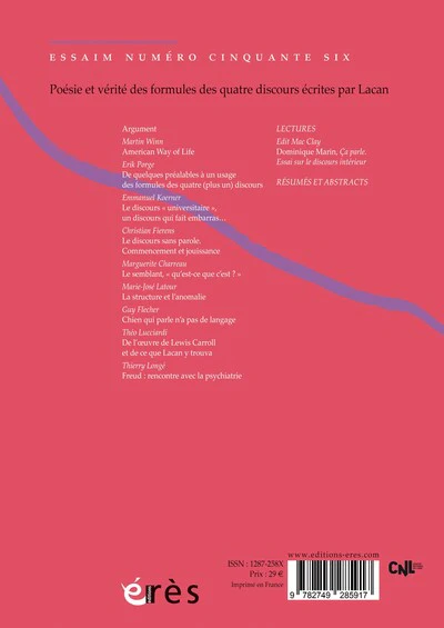 Essaim 56 - Poésie et vérité des formules des quatre discours écrites par Lacan - Image 2